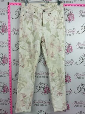 CAMBIO jeans parla Women's Floral Print Jeans - Cream with Pale Pink & Green